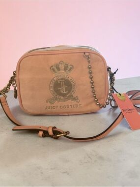 Juicy Couture Blush Pink Velour Crossbody Camera Bag | Crown Crest | Y2K | NWOT